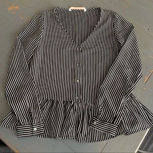 ZARA Trafaluc Black & White Striped Peplum Blouse
